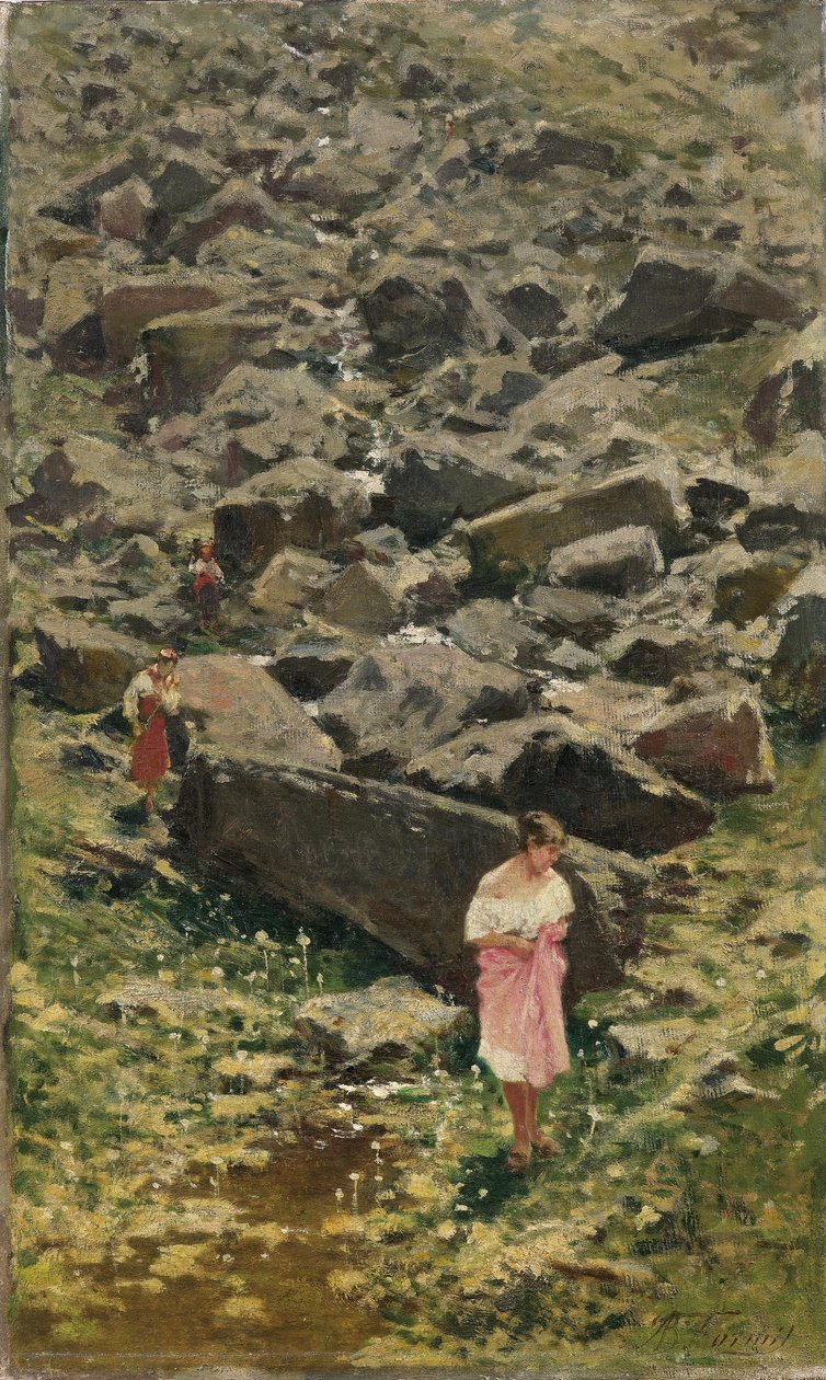 Paesaggio Roccioso con Giovani Donne sulla Riva del Fiume da Achille Formis Befani