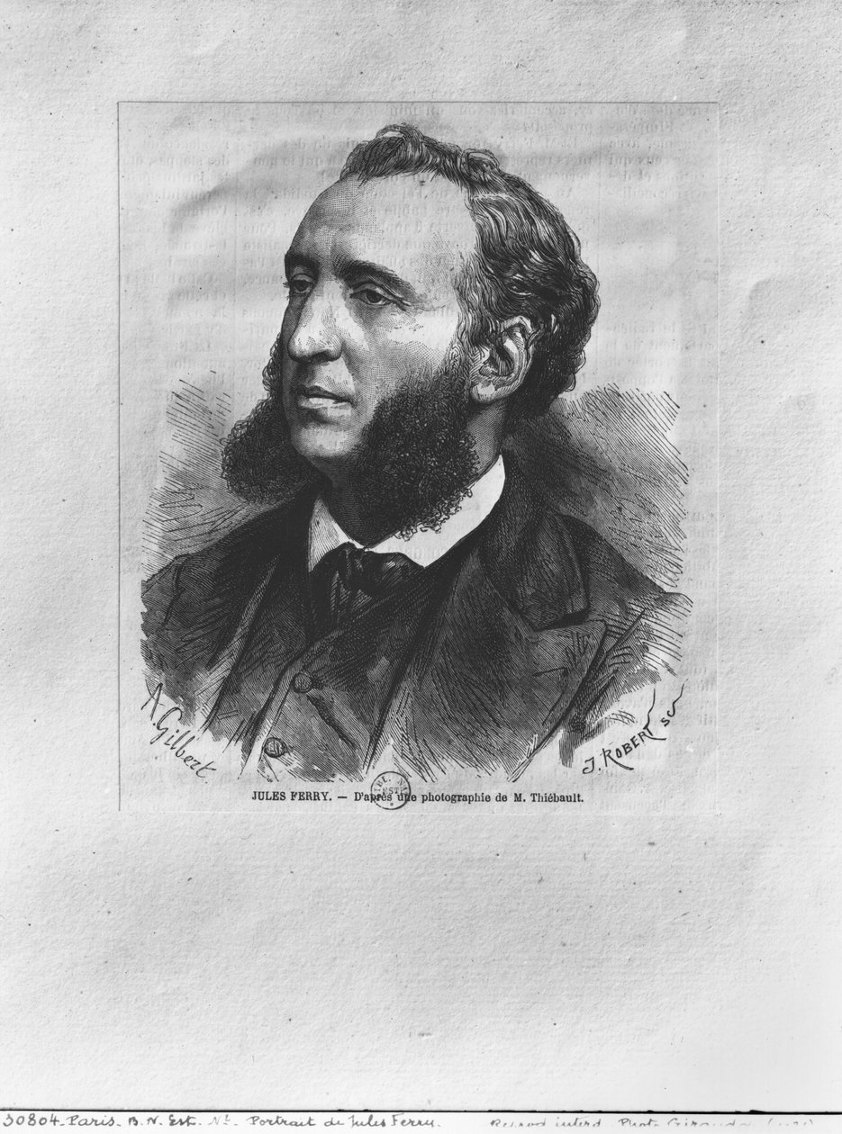 Ritratto di Jules Ferry (1832-93) inciso da J. Robert da una fotografia di M. Thiebault da Achille Isidore Gilbert