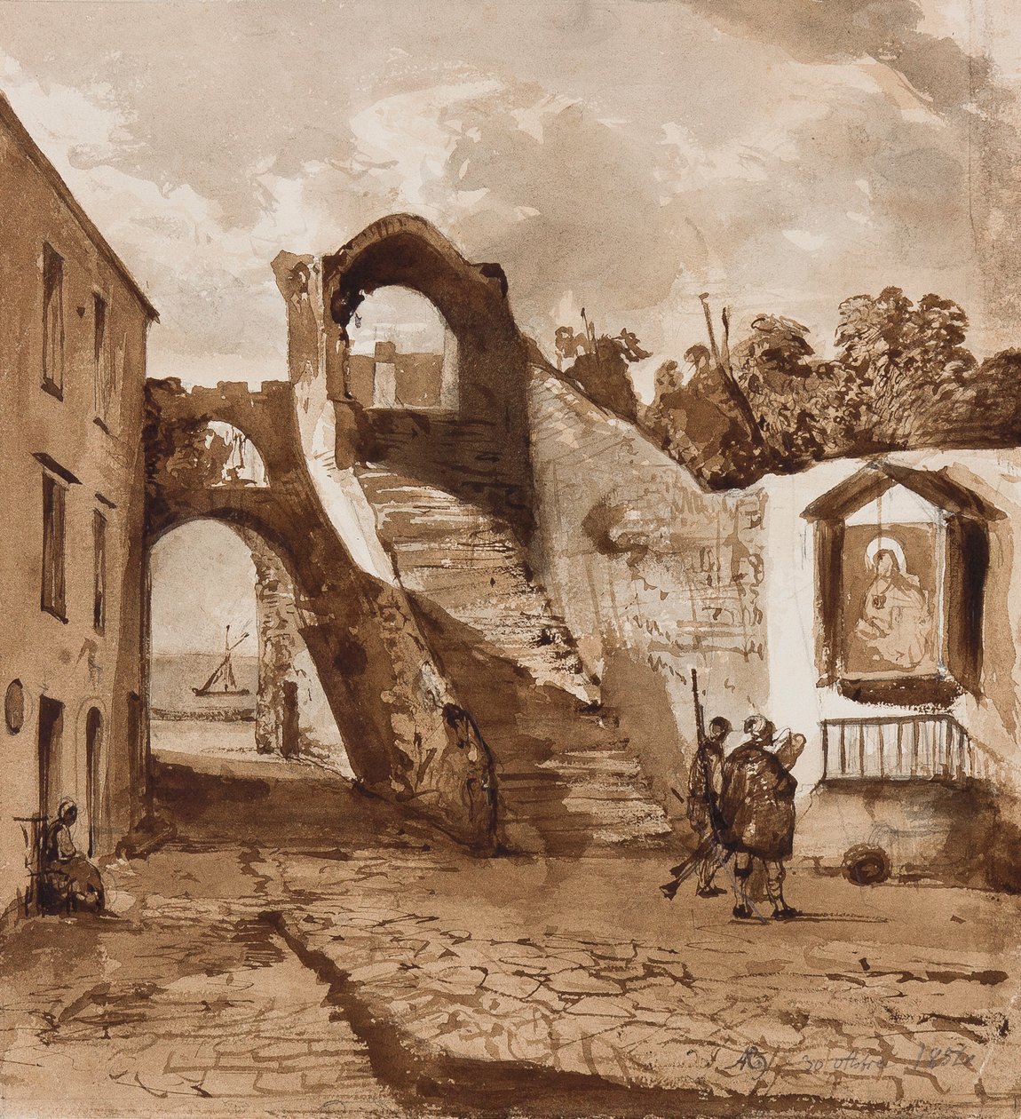 Santuario nelle mura di un villaggio napoletano, con aggiunte del Principe Alfonso Maria di Borbone, 30 ottobre 1854 da Achille Vianelli