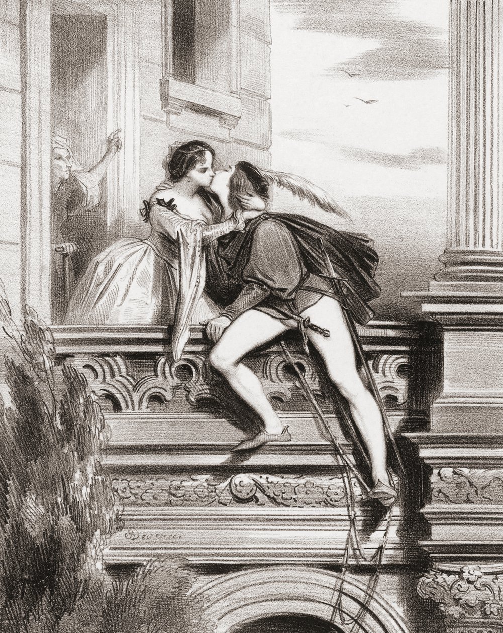 Romeo e Giulietta. Scena del balcone da Achille (after) Deveria