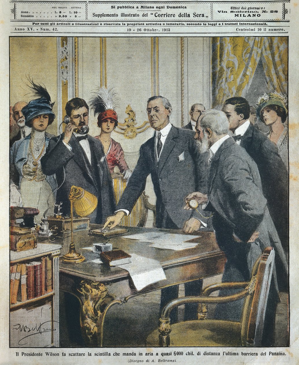 Il presidente americano Woodrow Wilson avvia la detonazione telegrafica che ha demolito l