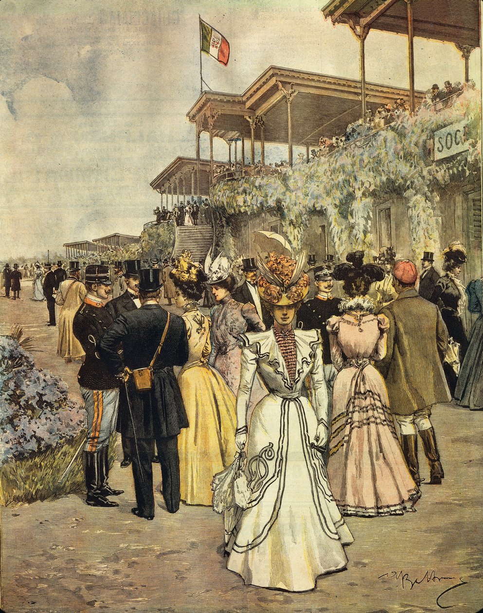 Alle corse dei cavalli a San Siro (Milano), di Achille Beltrame (1871-1945), da La Domenica del Corriere, 4 giugno 1899 da Achille Beltrame