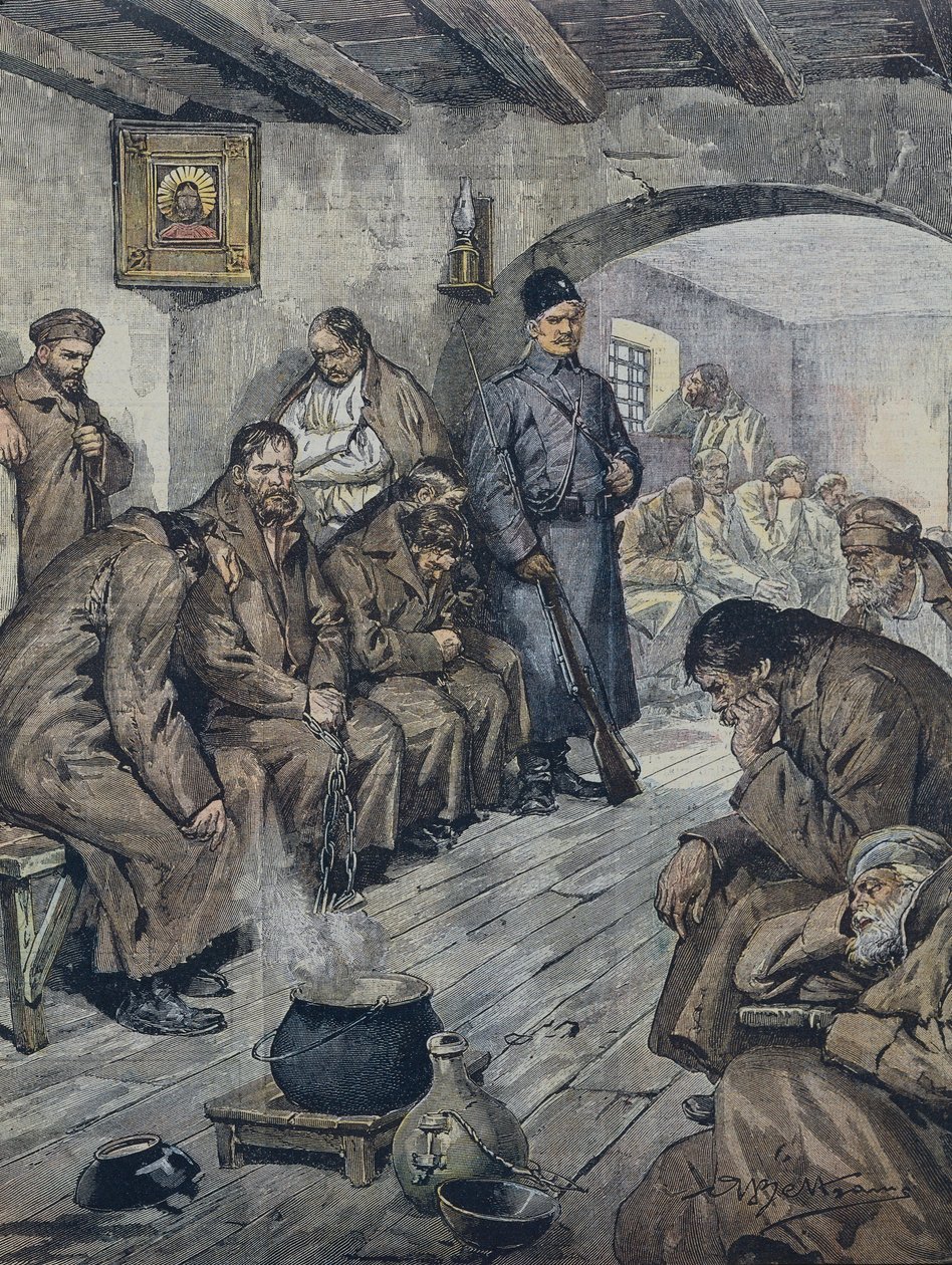 BELTRAME, Achille (1871-1945). Prigionieri russi in sciopero della fame per la libertà dei loro compagni tubercolotici. Illustrazione di A. Beltrame, La Domenica del Corriere, 19 giugno da Achille Beltrame