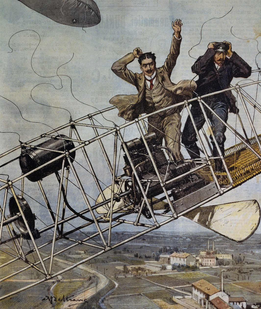 Catastrofe del dirigibile De Bradski vicino a Parigi, Francia, illustrazione di Achille Beltrame per La Domenica del Corriere, 26 ottobre da Achille Beltrame