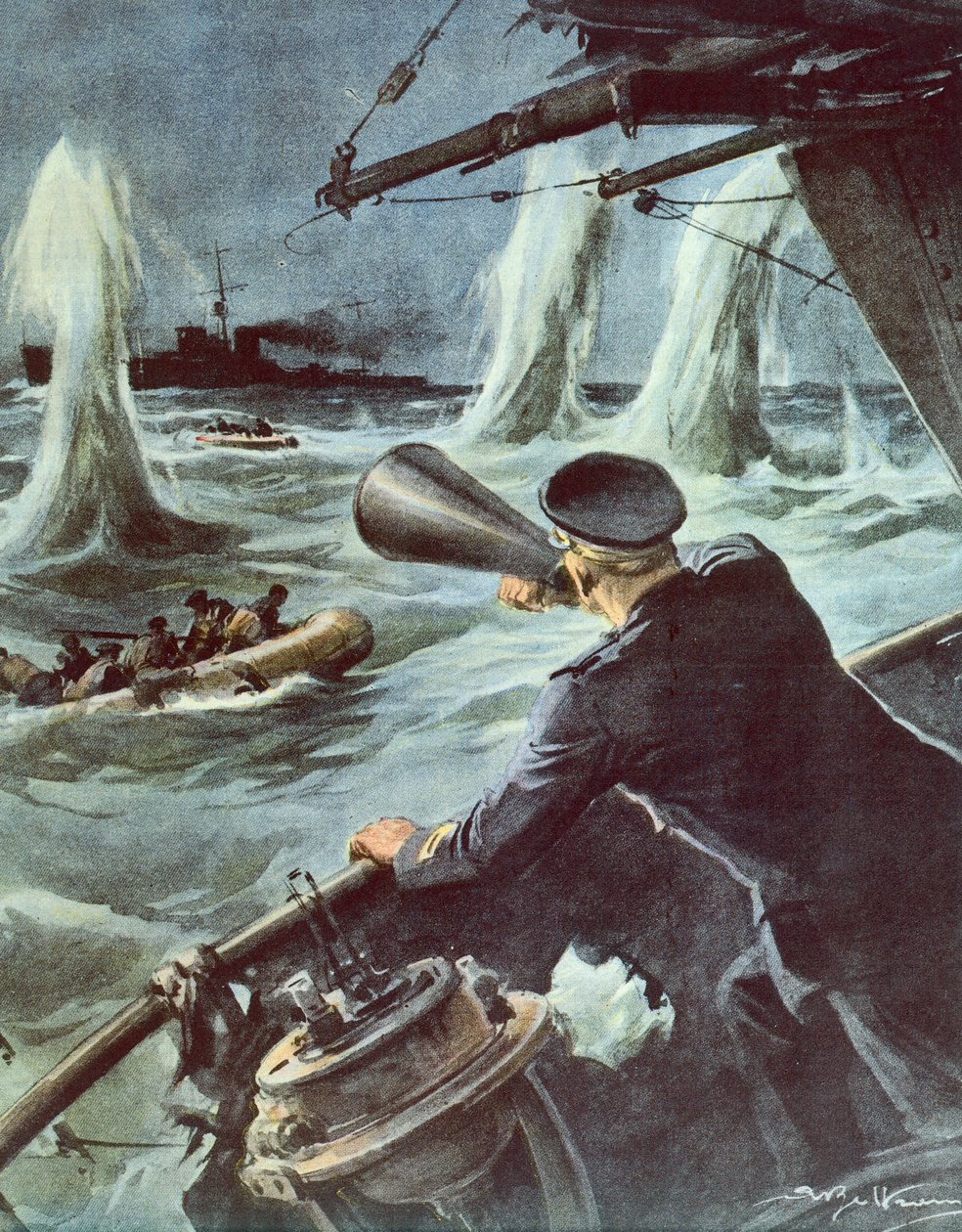 Scontro tra piccola torpediniera e incrociatore britannico nel Canale di Sicilia, 20 ottobre da Achille Beltrame