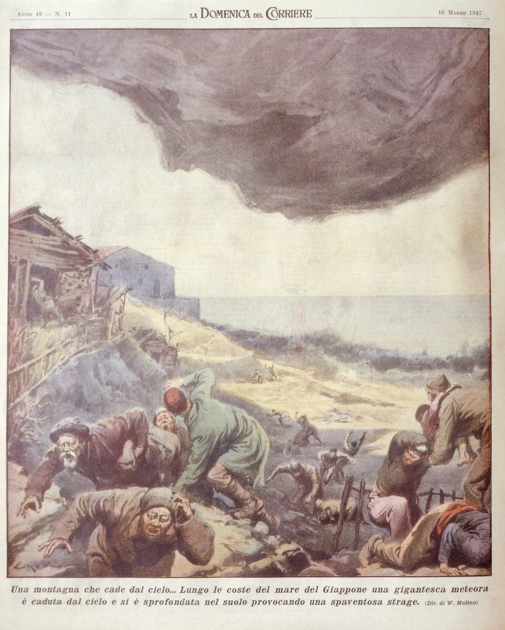 Illustrazione di copertina di meteorite che cade sul Giappone da Achille Beltrame
