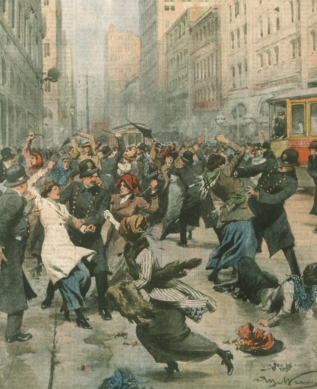 Illustrazione di copertina delle donne che protestano contro la disoccupazione in strada; New York, USA da Achille Beltrame
