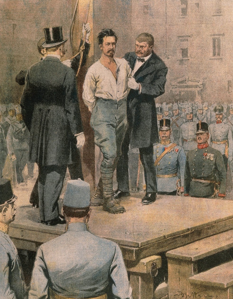 Esecuzione di Cesare Battisti a Trento, di Achille Beltrame, illustrazione, da La Domenica del Corriere, luglio 1916 da Achille Beltrame