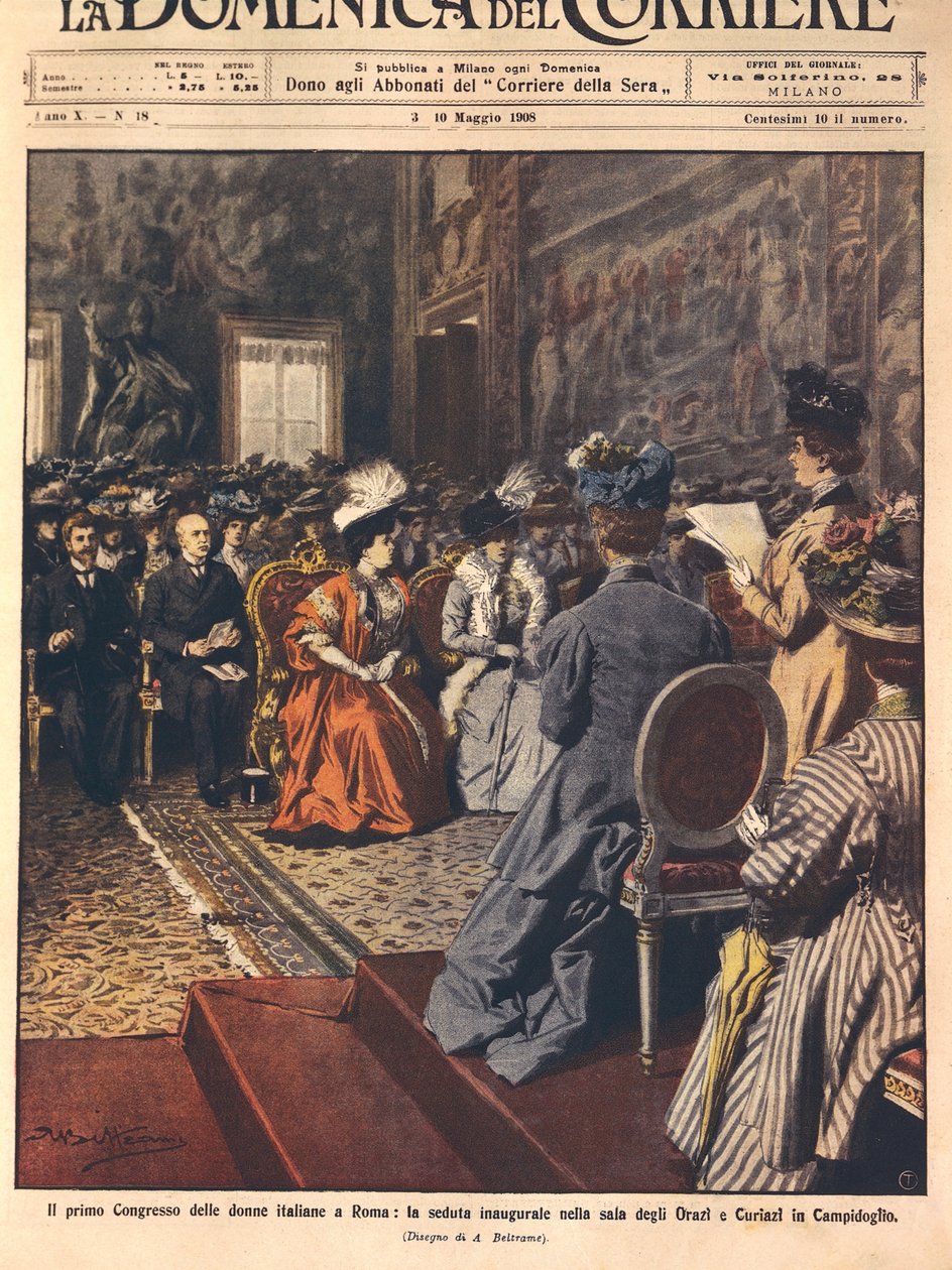 Primo congresso femminile italiano al Campidoglio, Roma, illustrazione di Achille Beltrame da La Domenica del Corriere, 3 maggio da Achille Beltrame