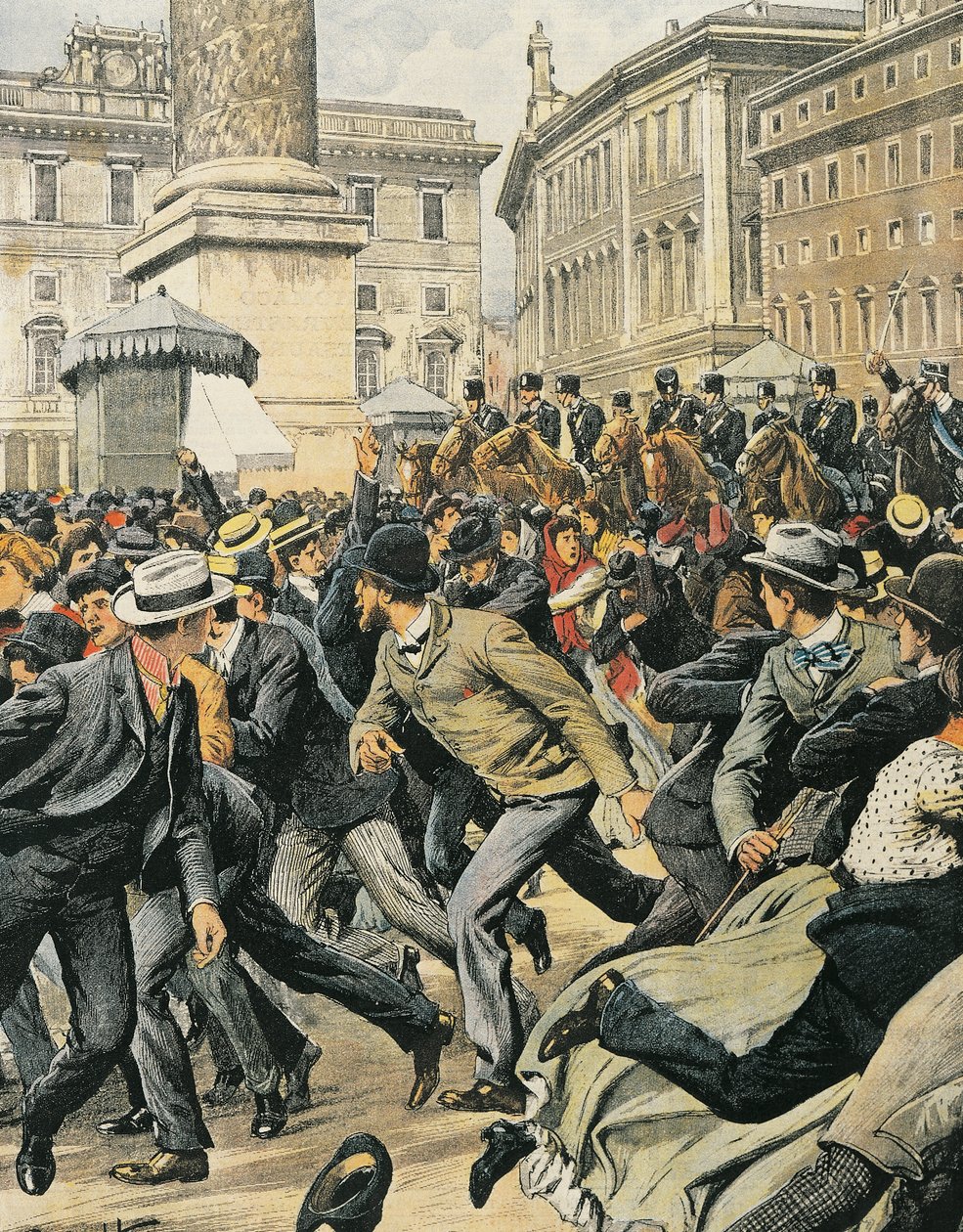 Sciopero generale dei lavoratori a Roma, di Achille Beltrame, illustrazione, Illustratore Achille Beltrame, da La Domenica del Corriere da Achille Beltrame