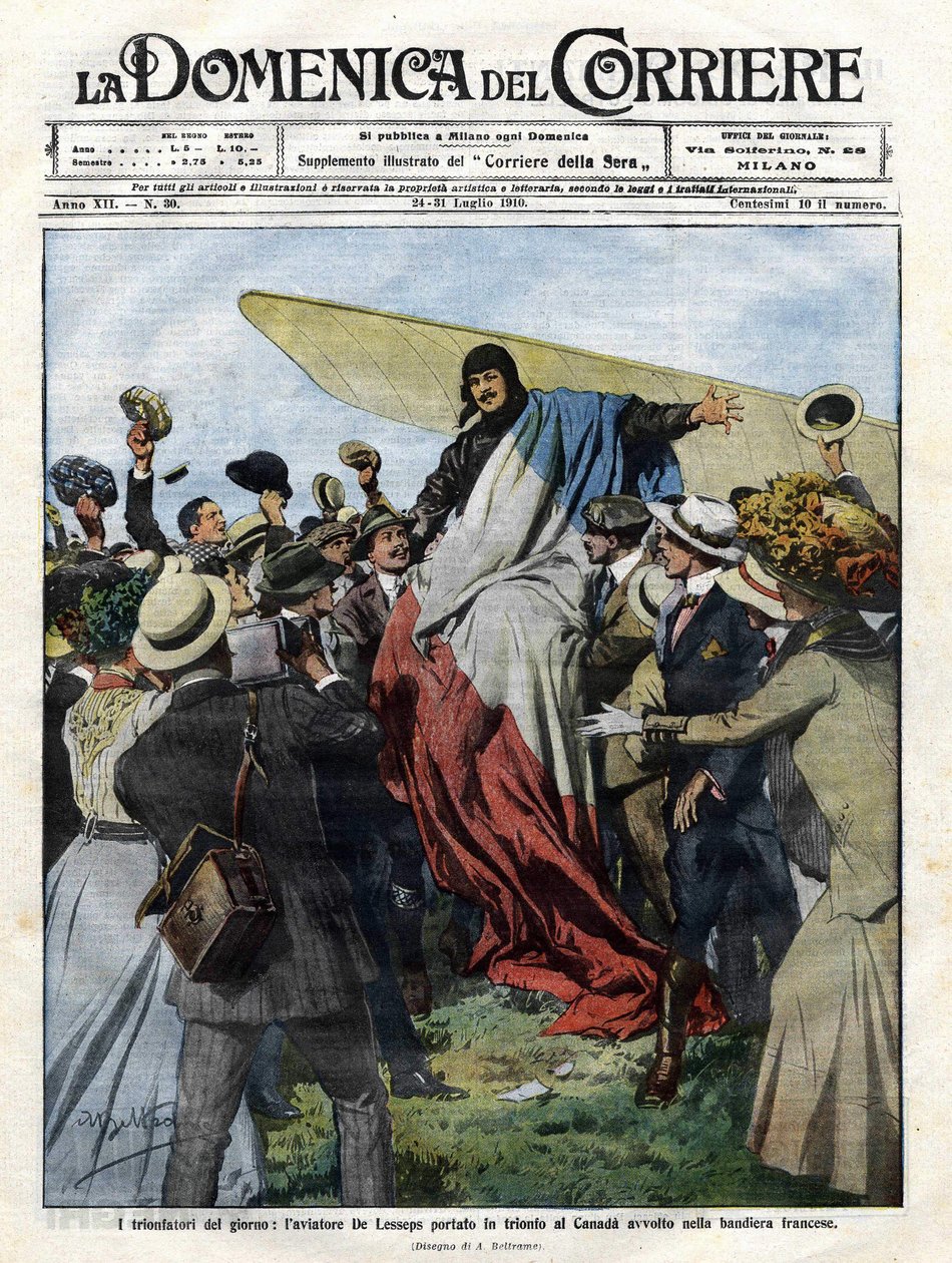 Jacques de Lesseps al suo arrivo in Canada nel 1910. Illustrazione di Achille Beltrame per la 