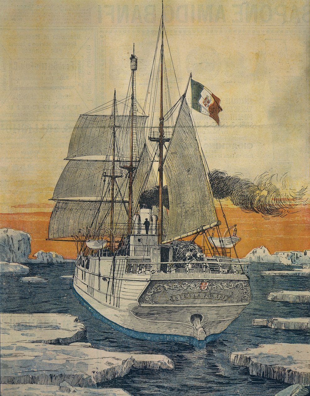 Viaggio al Polo Nord: Nave Stella Polare che trasportava il Principe Luigi Amedeo di Savoia-Aosta, Duca degli Abruzzi, alla Baia di Teplitz sull