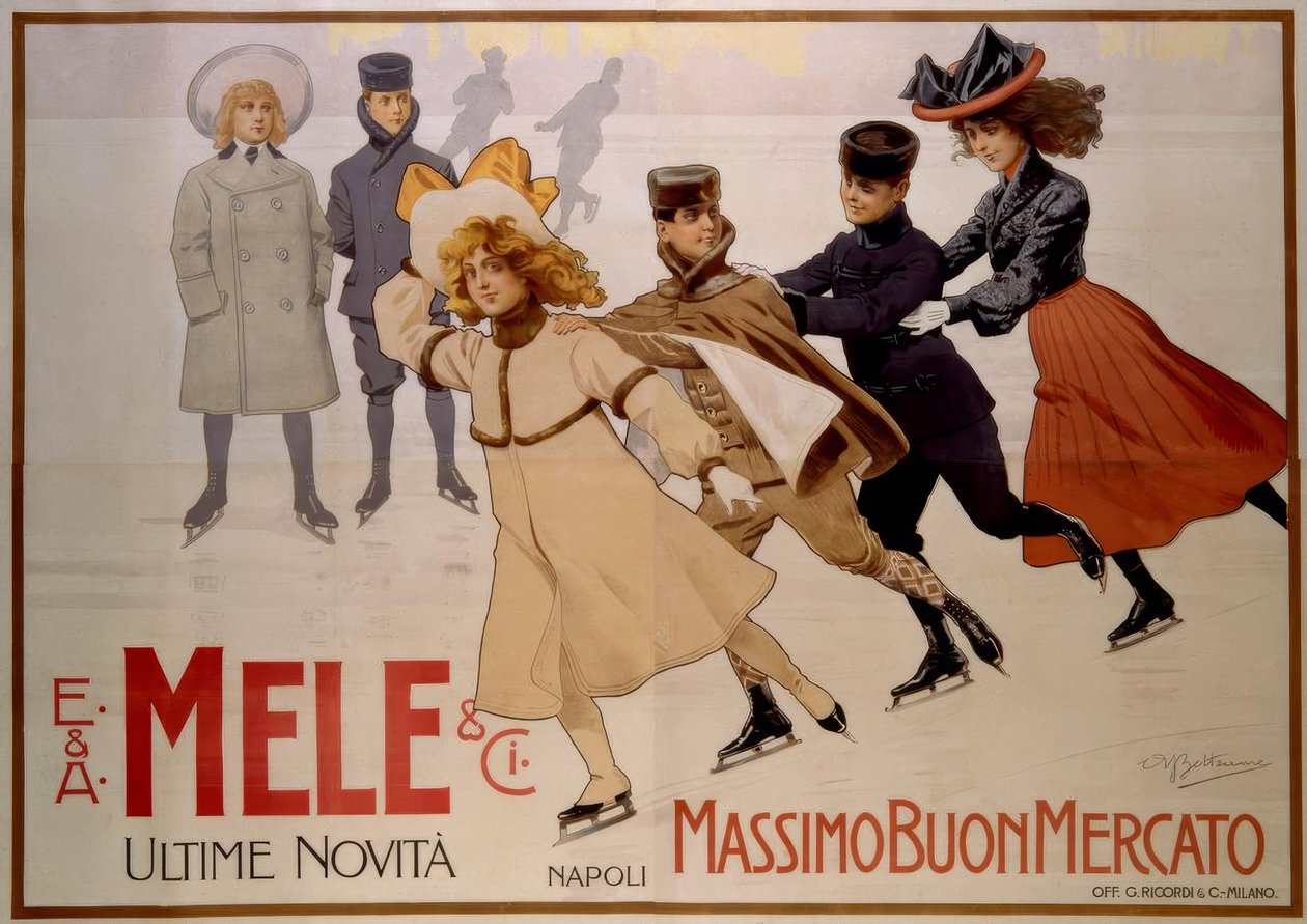 Giovani pattinatori / Manifesto 1902 da Achille Beltrame