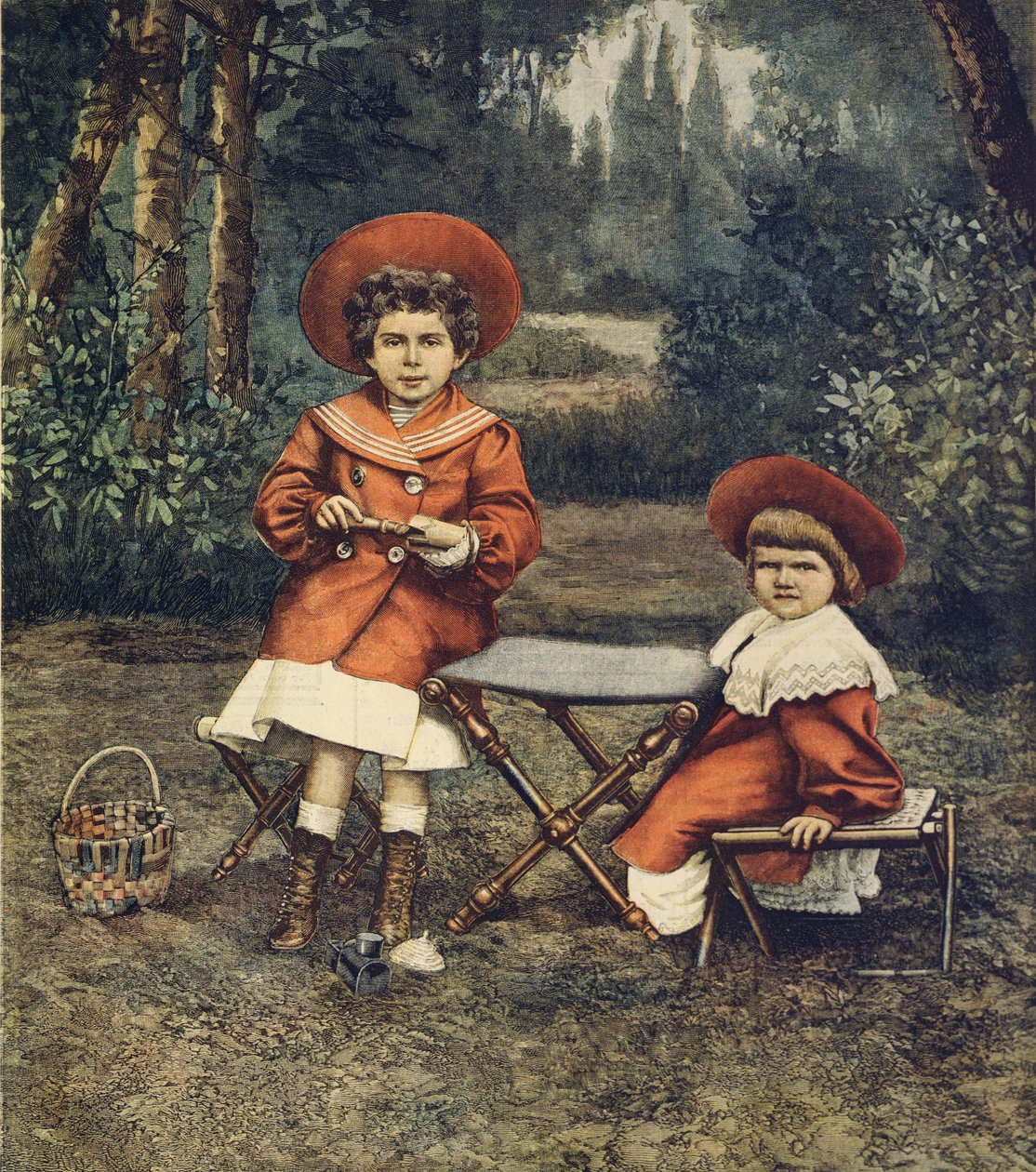 Principesse Jolanda e Mafalda, figlie del re, nei giardini del Quirinale, da La Domenica del Corriere da Achille Beltrame