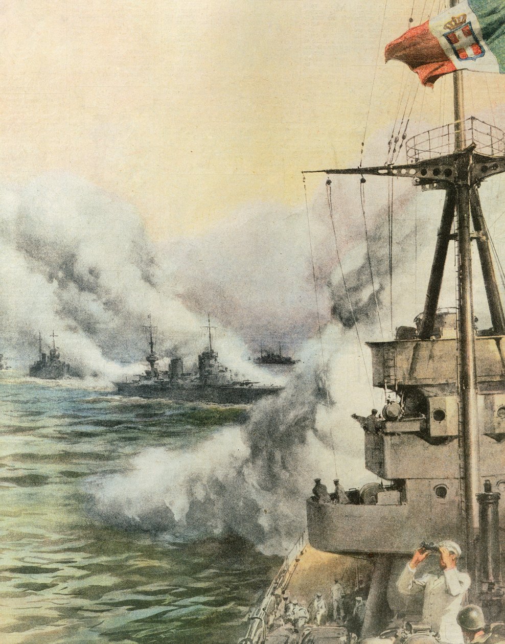 Avvistato da aerei nemici, convoglio italiano rilascia cortina fumogena per proteggere le navi da Achille Beltrame