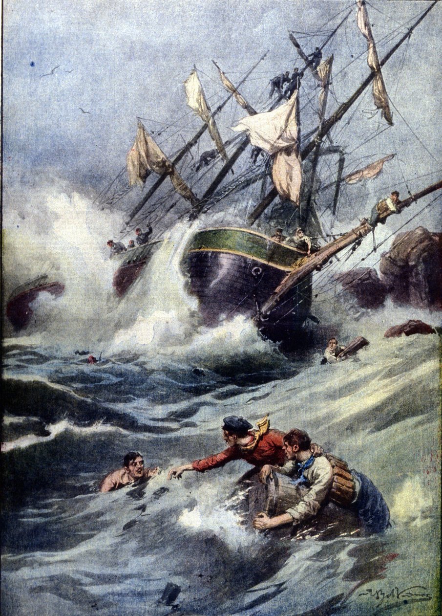 Affondamento di una nave russa a quattro alberi vicino alla costa inglese da Achille Beltrame