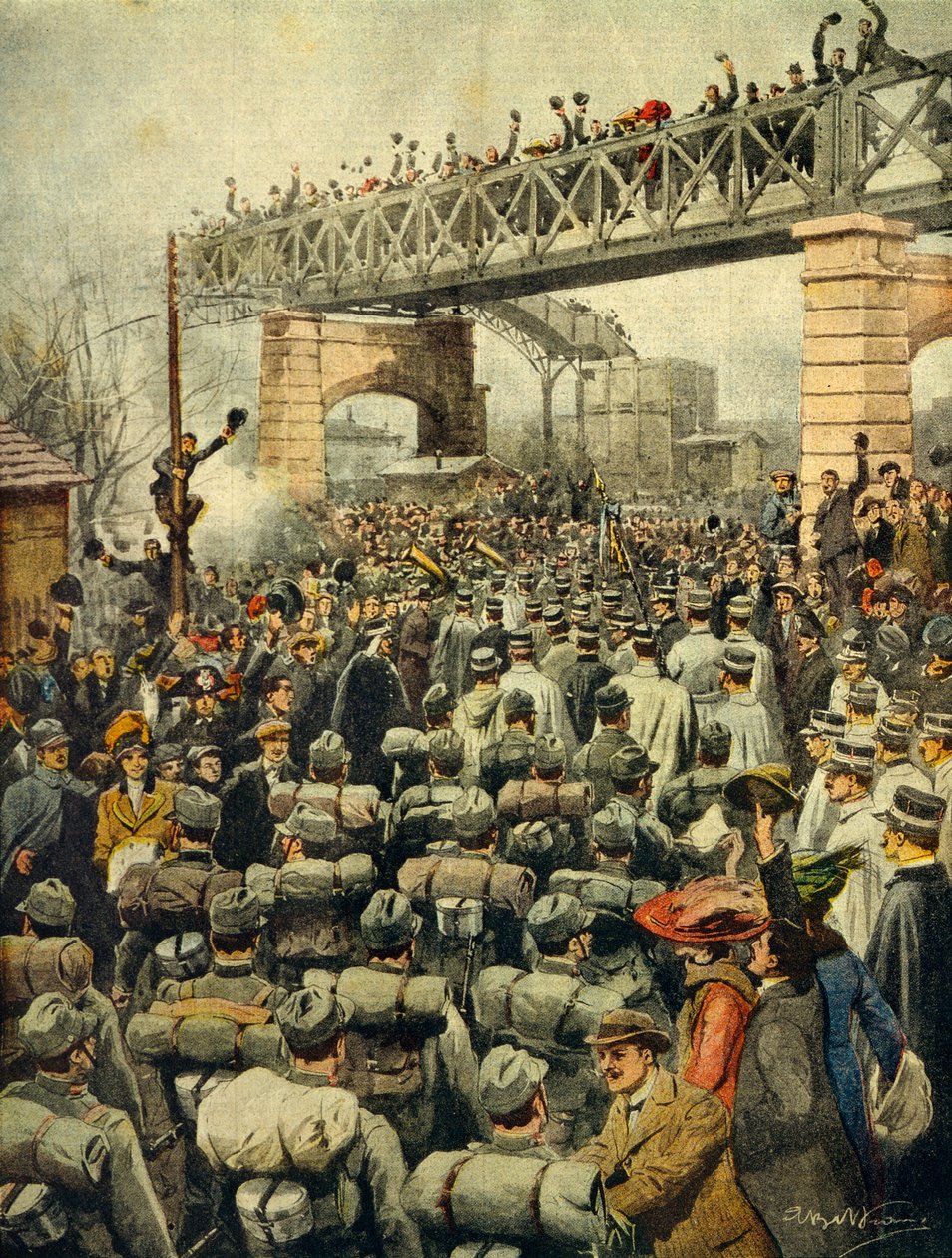 Ritorno trionfale delle truppe italiane dalla Libia a Milano, illustratore Achille Beltrame, da La Domenica del Corriere, 26 gennaio 1913 da Achille Beltrame