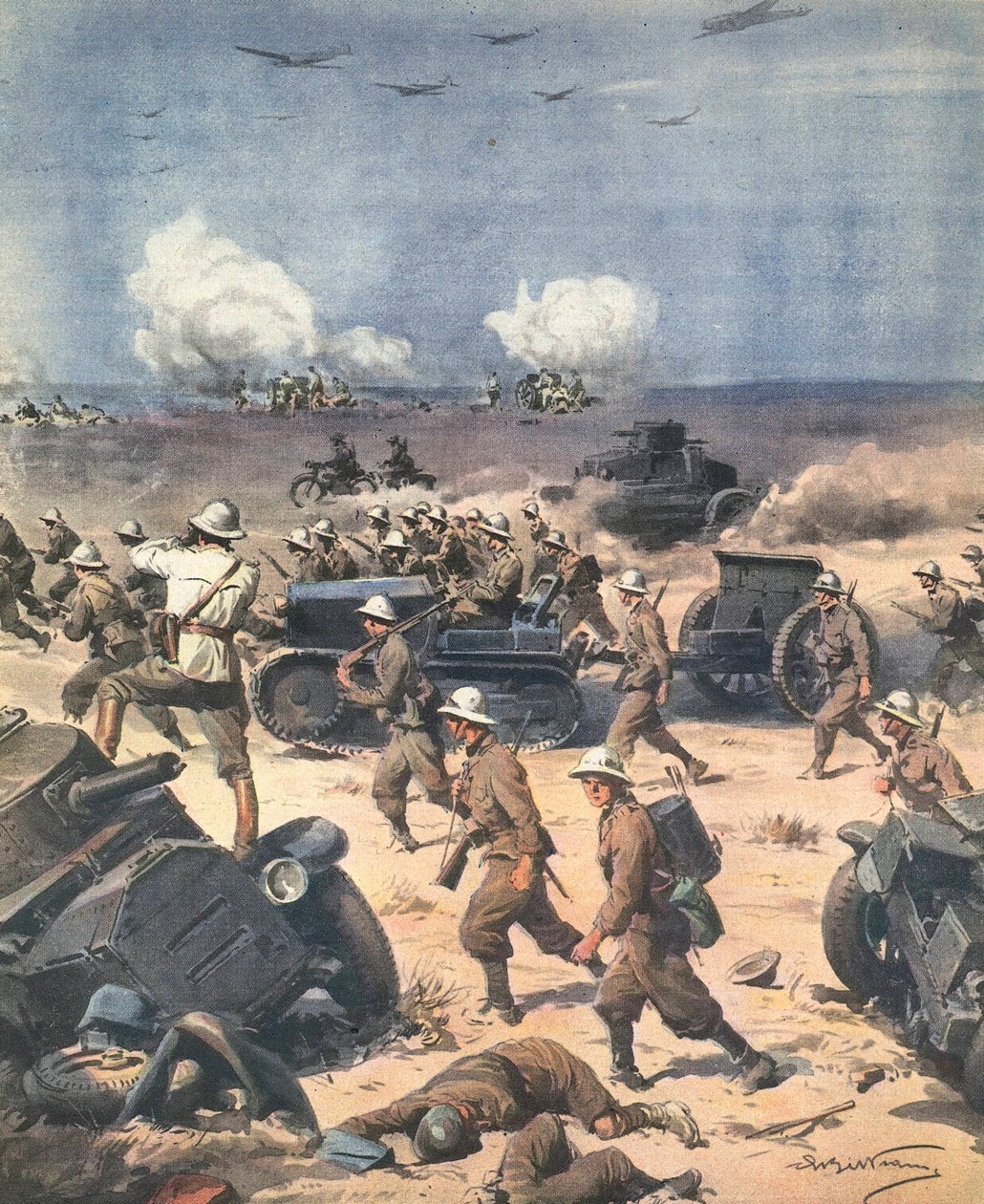 Seconda Guerra Mondiale. Libia (Campagna del Nord Africa). Truppe italiane in Cirenaica avanzano verso l
