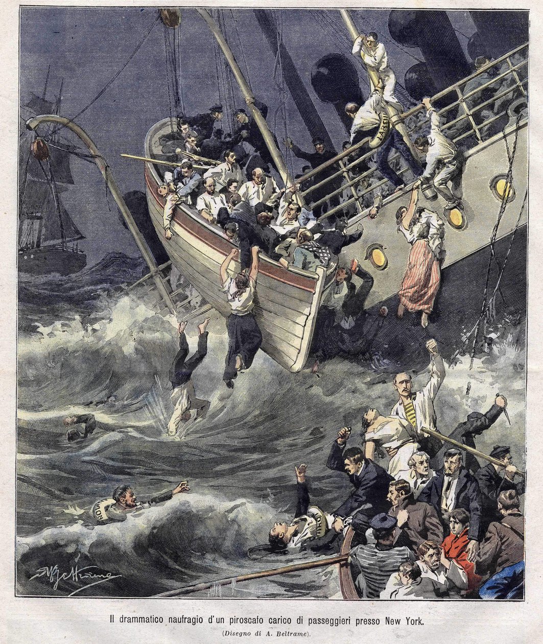 Naufragio della nave Larchmont al largo di New York nel febbraio 1907 da Achille Beltrame
