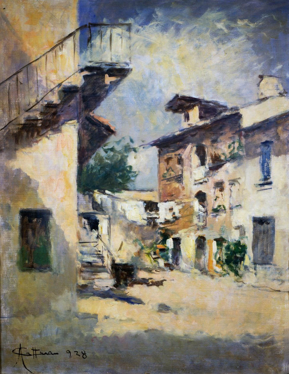 Interno di cortile rustico, di Achille Cattaneo (1872-1931) da Achille Cattaneo