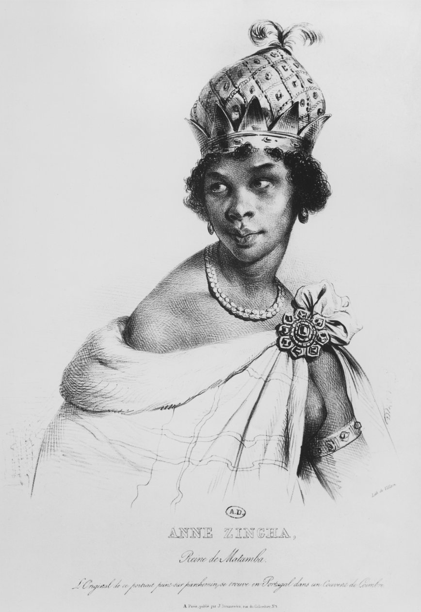 Ann Zingha, regina di Matamba, stampata da François le Villain, c.1830 da Achille Devéria