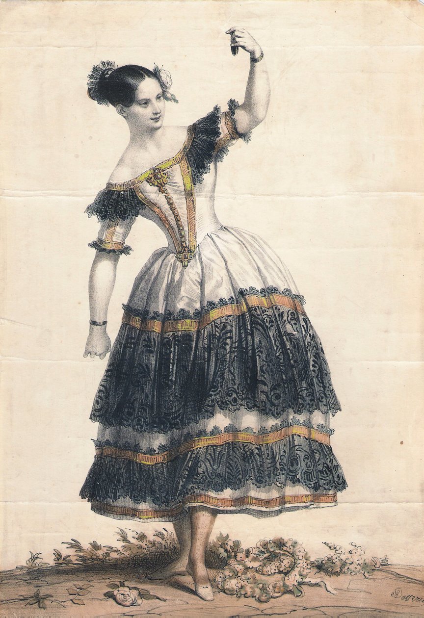 Fanny Elssler come Florinda nella danza La Cachucha balletto Le Diable boiteux, 1836 da Achille Devéria