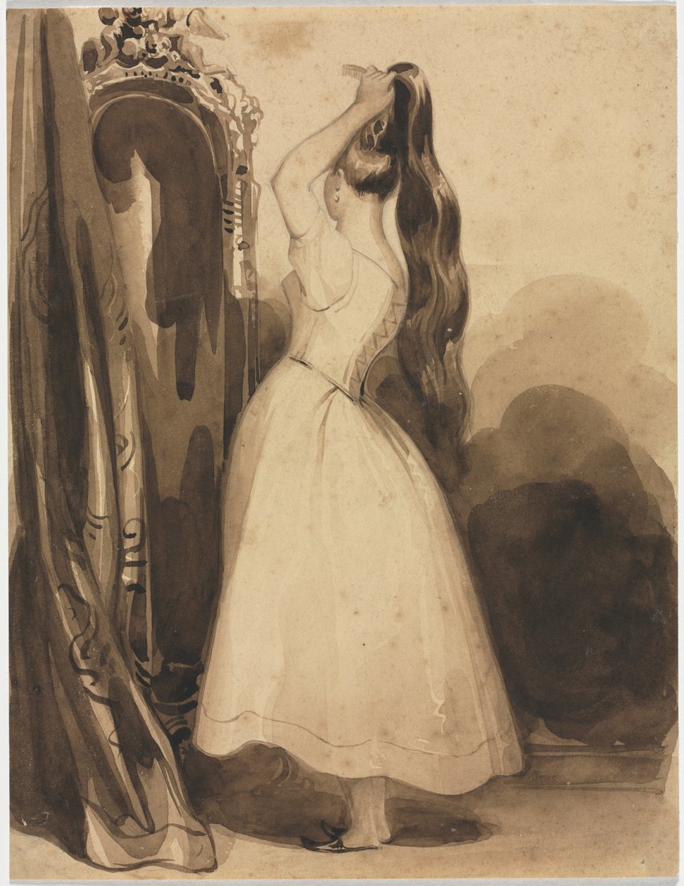 Giovane donna che si pettina i capelli da Achille Devéria