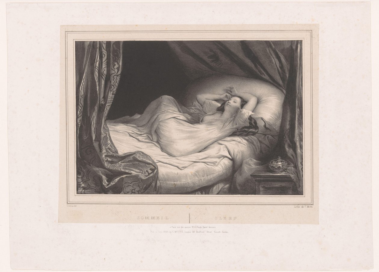 Ragazza che dorme sul letto (Sonno) da Achille Devéria