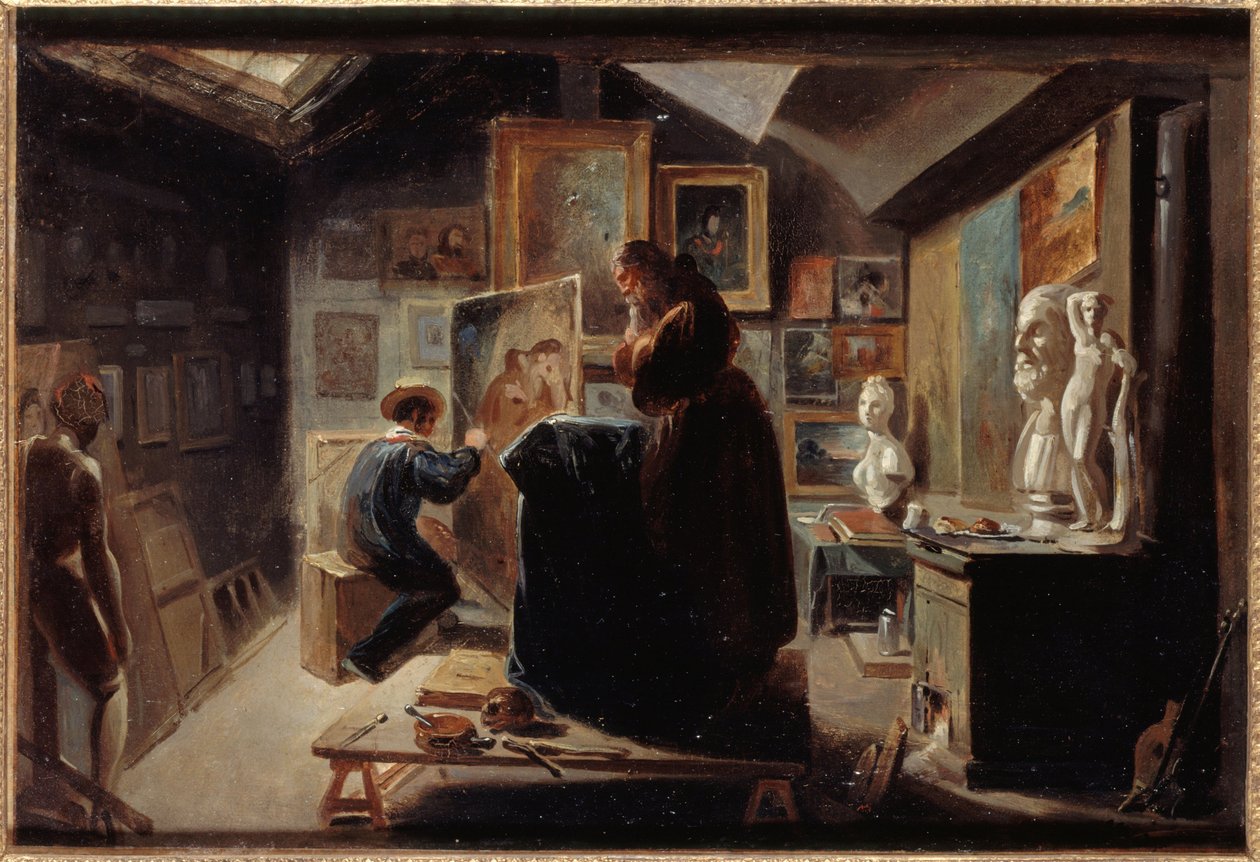 Posa di una modella, 1838 circa (olio su carta su tela) da Achille Devéria