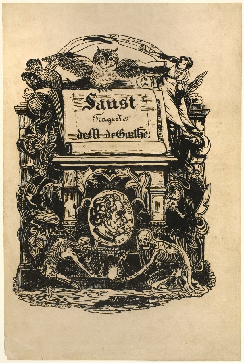 Medaglione ritratto di Goethe, pagina del titolo da Faust da Achille Devéria