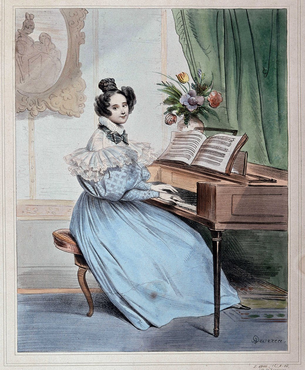 Le sette di sera, donna al pianoforte di Devéria, inizio del XIX secolo da Achille Devéria