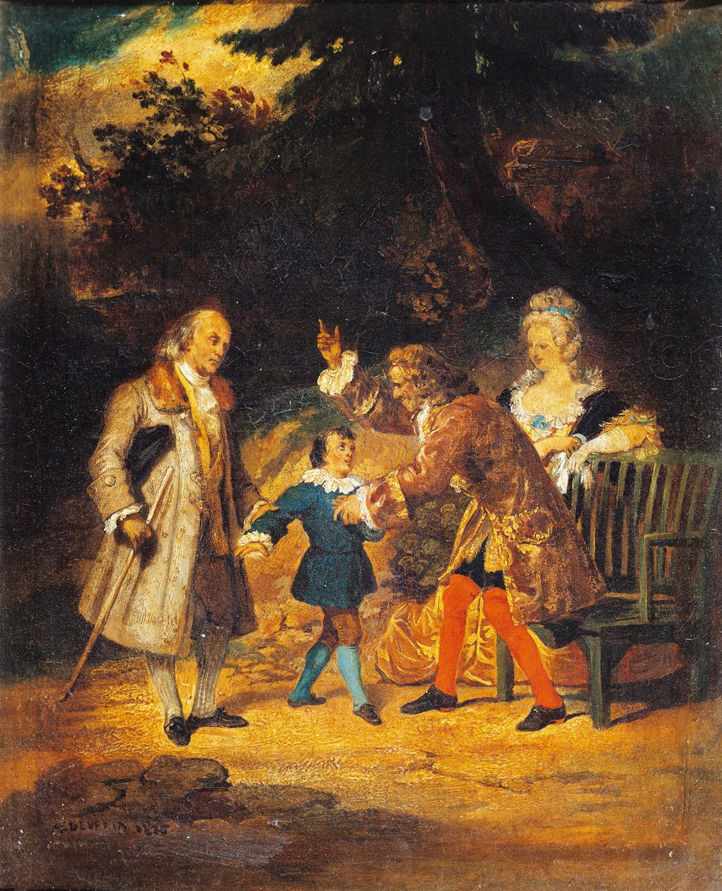 Voltaire (1694-1778) accoglie Franklin (1706-1790) e suo nipote da Achille Devéria