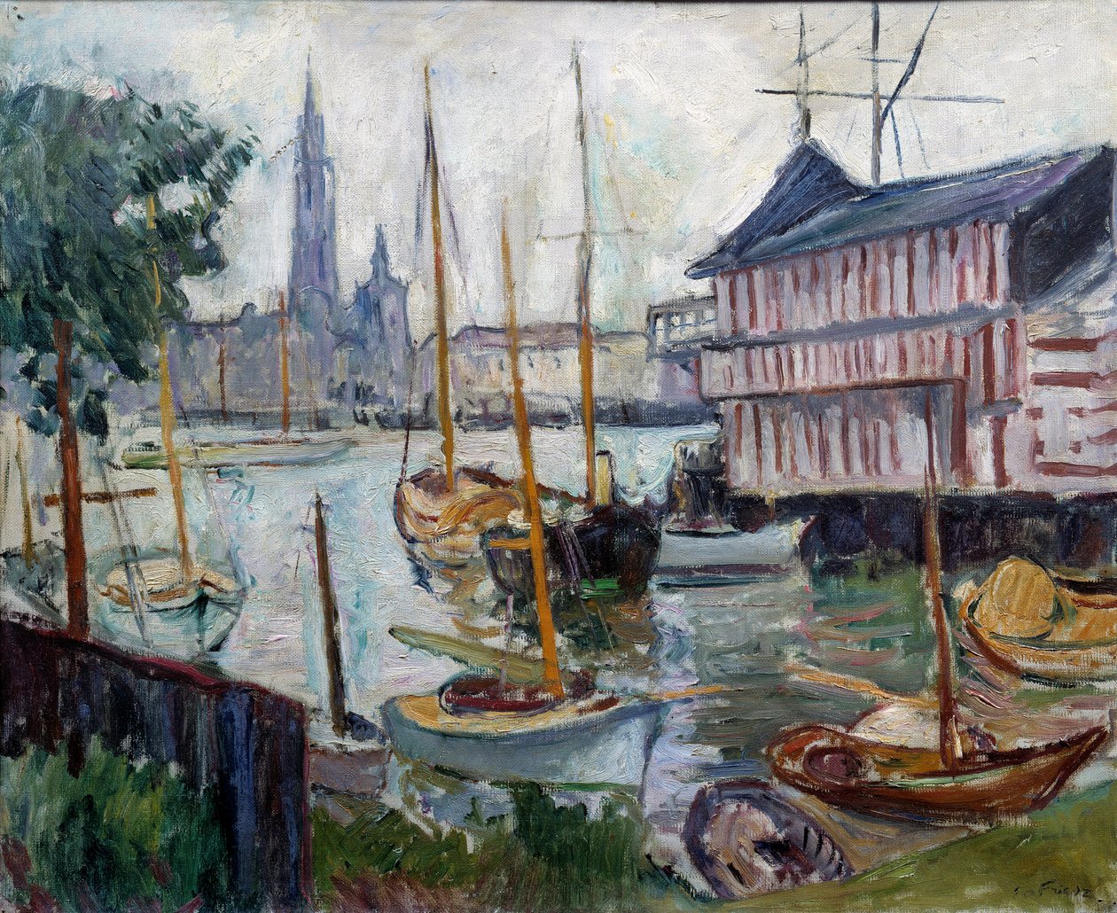 Stagno con barche da pesca Dipinto di Achille-Emile (Achille Emile) Othon Friesz (1879-1949) XX secolo Le Havre, Museo delle Belle Arti da Achille Emile Othon Friesz