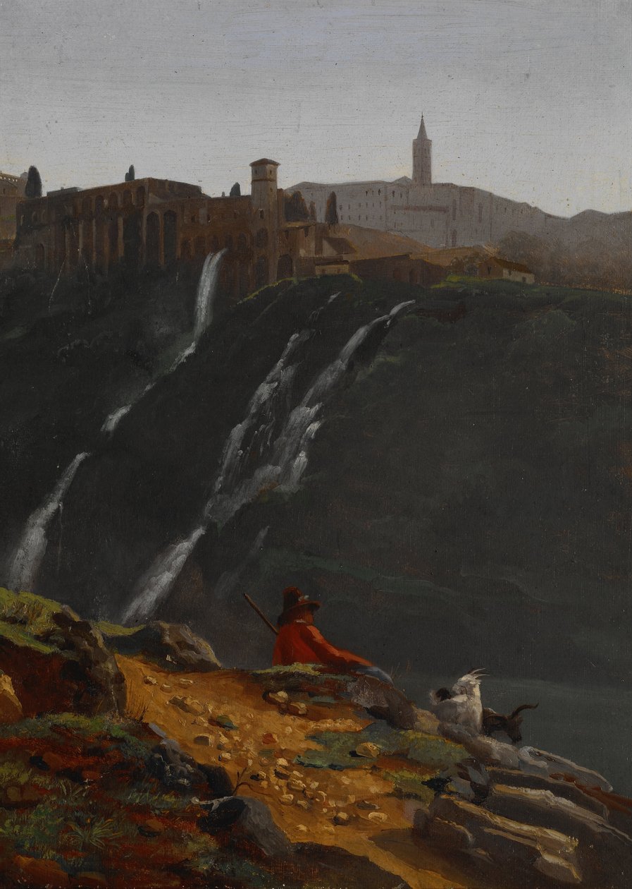 Capraio di fronte alle cascate di Tivoli da Achille Etna Michallon