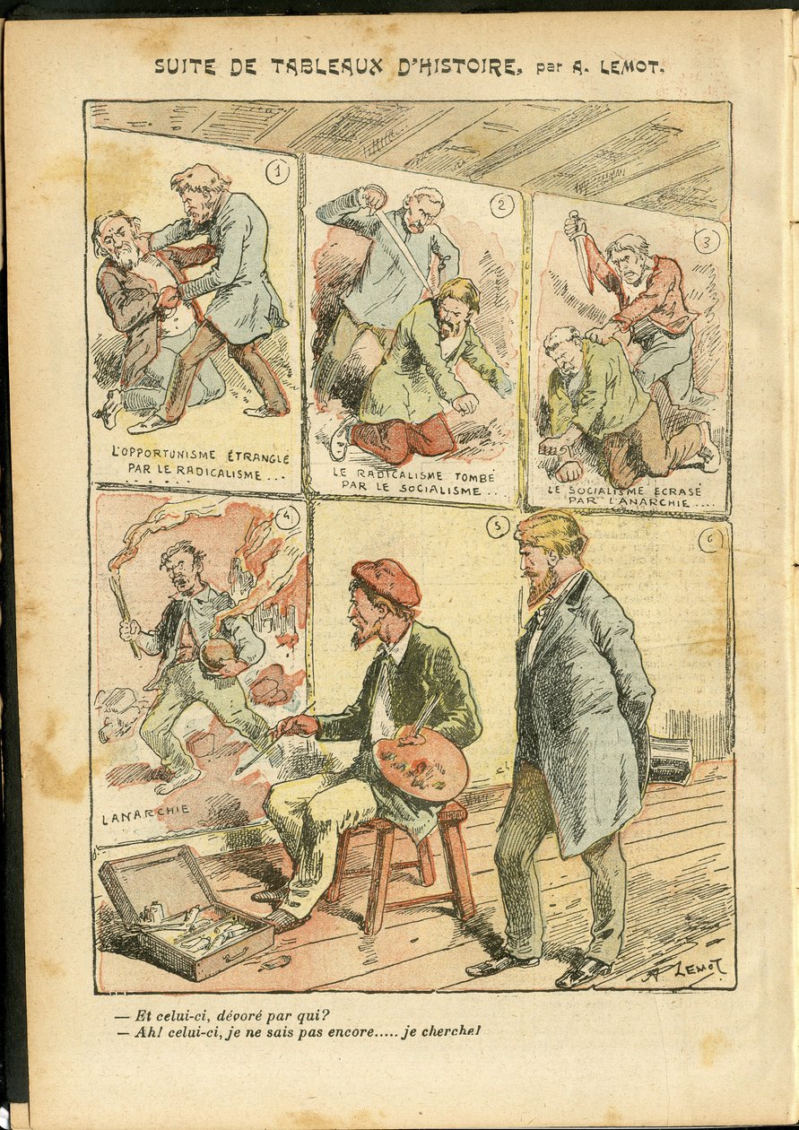 Illustrazione di Achille Lemot (1846-1909) in Le Pelerin, 20/05/06 - Serie di dipinti storici - Anarchismo, Radicalismo, Arte, Rivoluzione, Opportunismo, Insicurezza, Socialismo - Pittori artisti da Achille Lemot