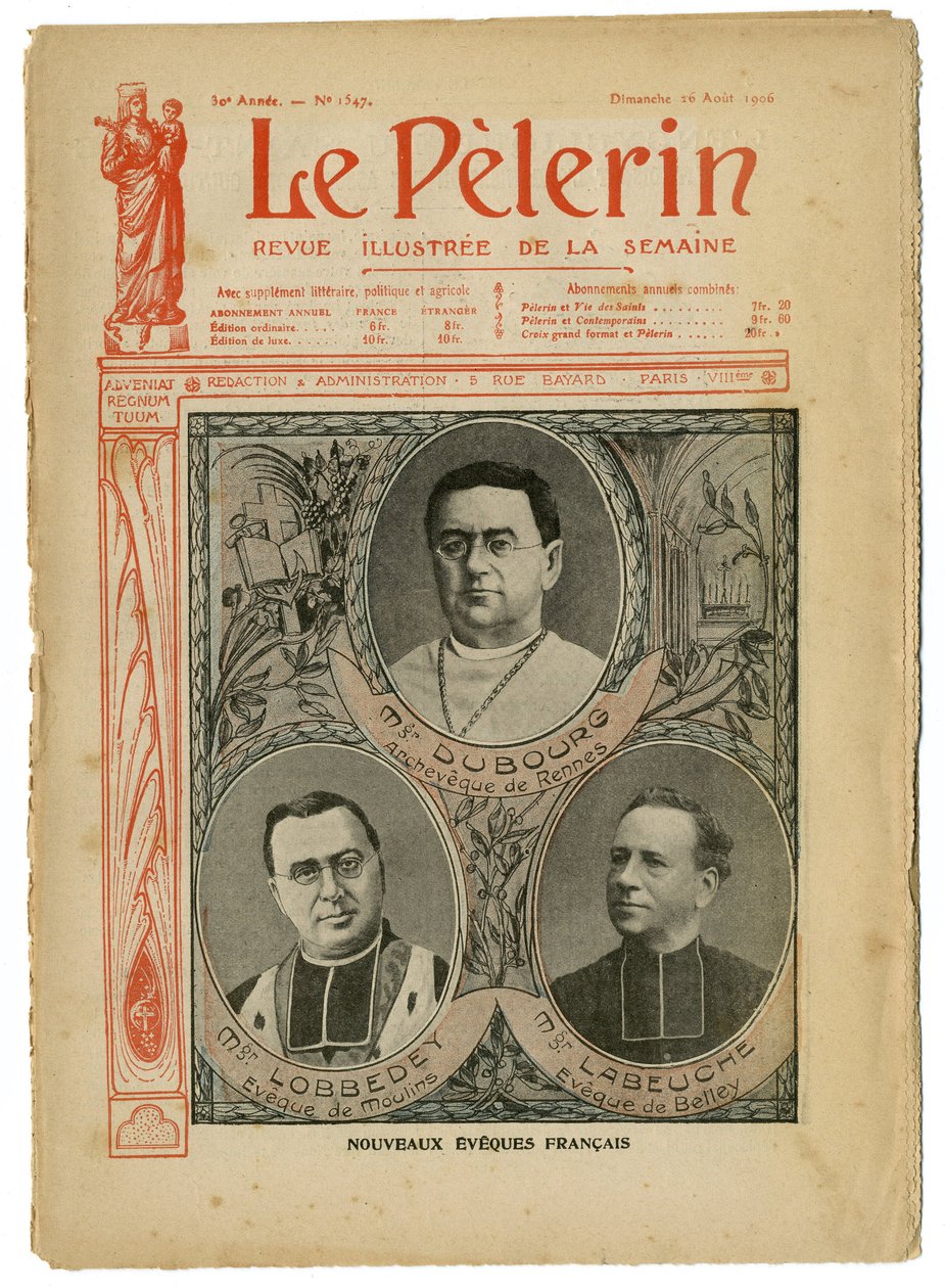 Illustrazione di Achille Lemot (1846-1909) per la copertina di Le Pèlerin, 26/08/06 - Nuovi Vescovi Inglesi - Religione Fede, Cattolicesimo - Vescovi da Achille Lemot