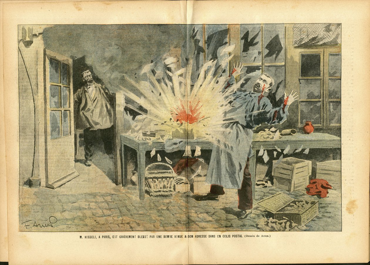Illustrazione di Achille Lemot in Le Pelerin, 05/08/06 - Corriere La Poste, Bomba - Fattore Postale da Achille Lemot