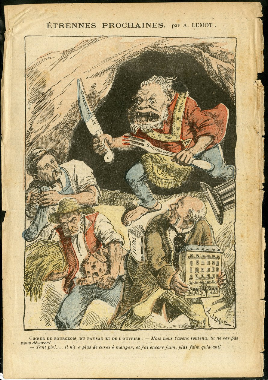 Illustrazione di Achille Lemot (1846-1909) in Le Pelerin, 07/01/06 - Prossimo straniero - Agricoltura, Collettivismo, Socialismo - Lavoratore, Contadini, Agricoltori - Orco/mangiare/ingoiare, Animalizzazione da Achille Lemot