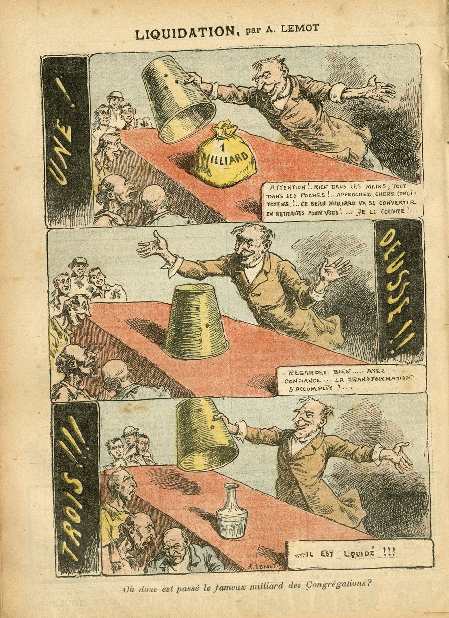 Illustrazione di Achille Lemot in Le Pelerin, 23/06/07 - Liquidazione - Gioco, Religione Fede, Argento, Cattolicesimo - Miliardo delle Congregazioni - Honneteau da Achille Lemot