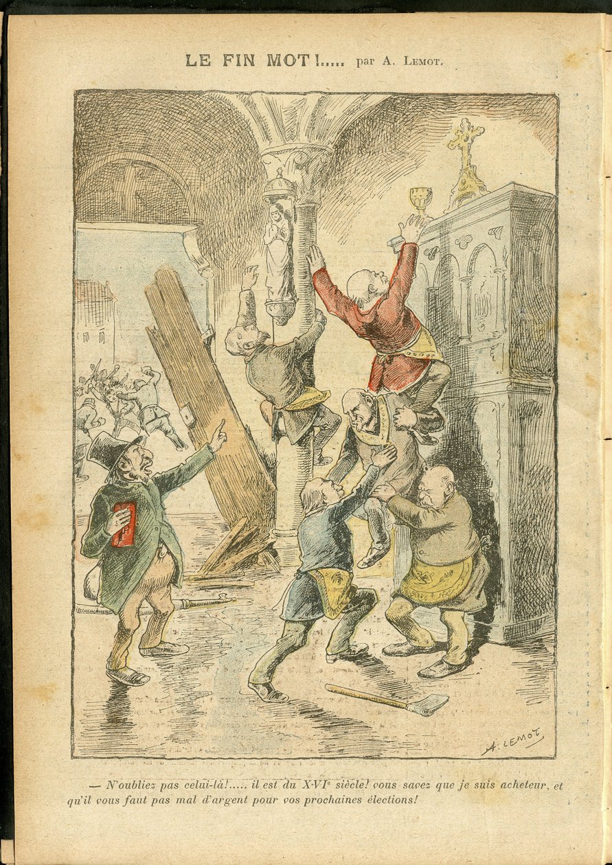 Illustrazione di Achille Lemot in Le Pelerin, 25/02/06 - Antisemitismo, Religione Fede, Cattolico Cattolicesimo - Separazione tra Chiesa e Stato, Inventari/Reazioni agli Inventari - Ebreo da Achille Lemot
