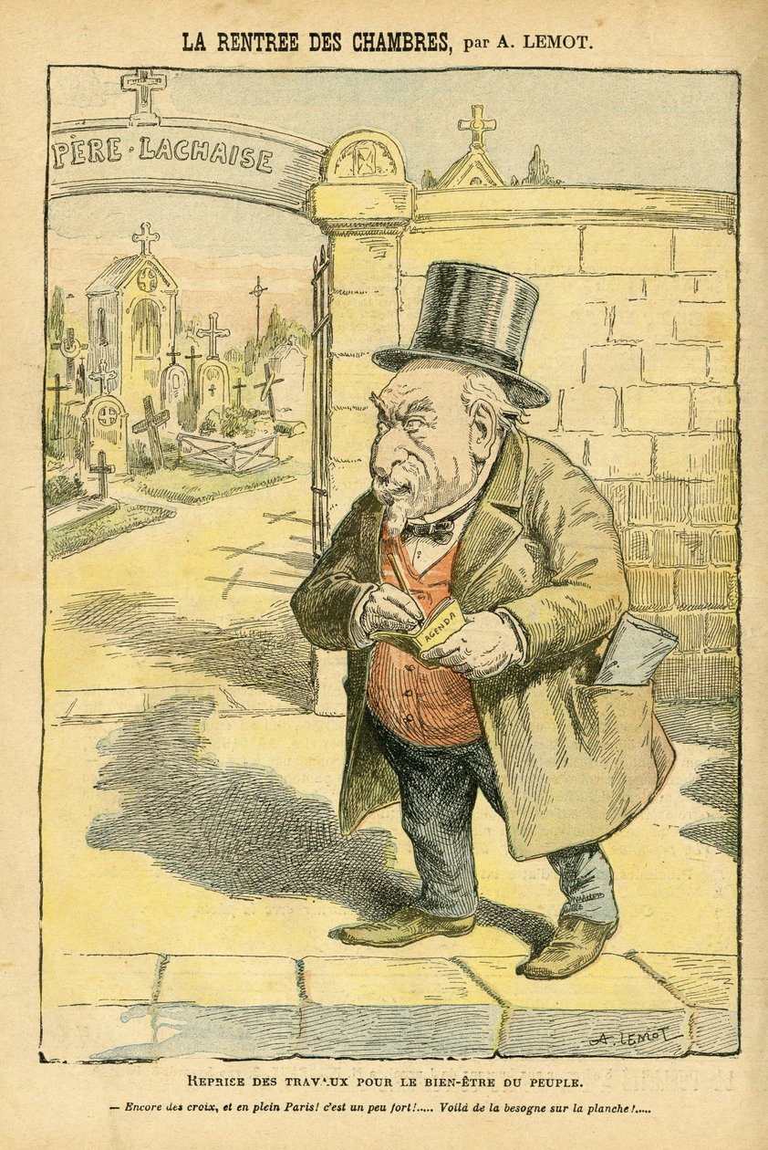 Illustrazione di Achille Lemot in Le Pelerin, 29/05/04 - Il ritorno delle stanze - Religione Fede, Cimitero, Bloc delle sinistre, Lutto Funerali, Pere Lachaise, Cattolicesimo - Laicizzazione dello spazio religioso, Laicità da Achille Lemot