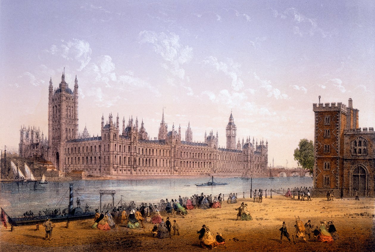 Case del Parlamento dalla Riva Sud, stampa di Ch. Riviere, 1862 da Achille Louis Martinet