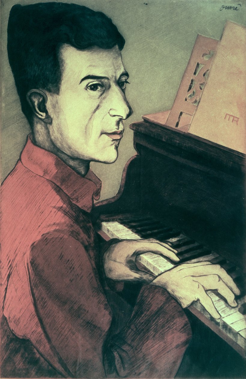 Ritratto di Maurice Ravel che suona il piano da Achille Ouvré