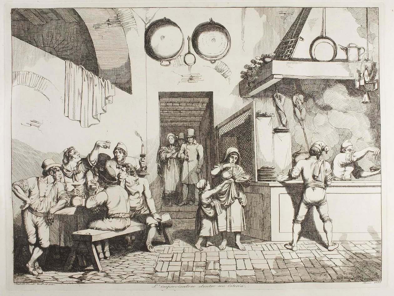 L’improvvisatore in un’osteria da Achille Pinelli