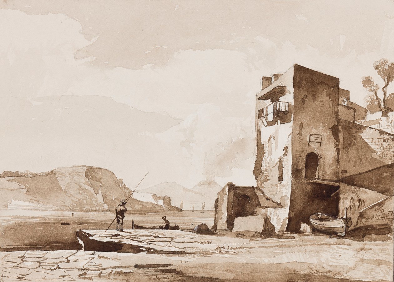 Possibile vista da Posillipo, con il Vesuvio in lontananza, con aggiunte di un allievo Borbone da Achille Vianelli