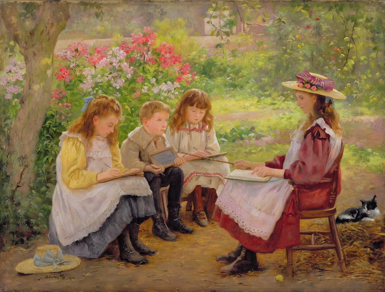 Lezione nel giardino, 1900 da Ada Shirley Fox