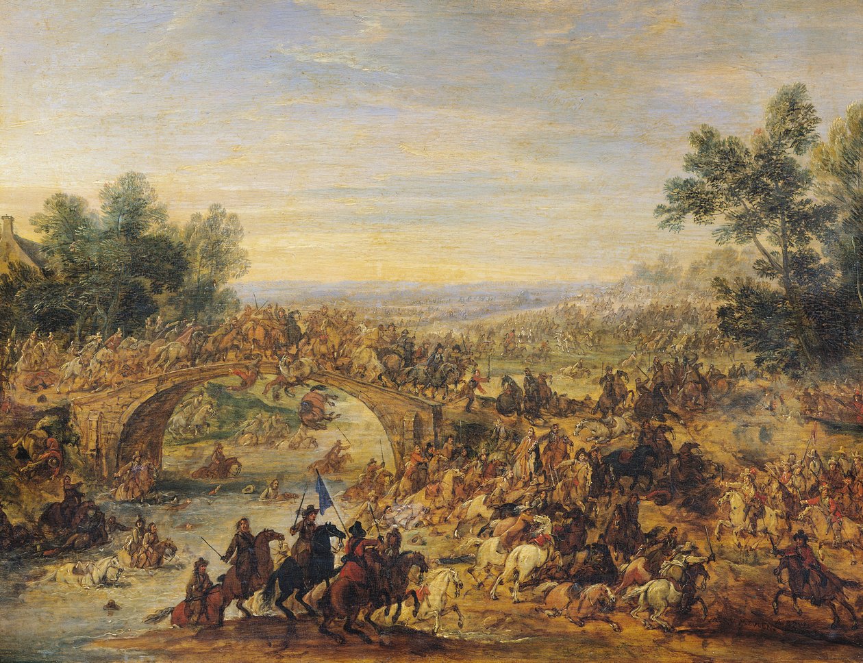 Battaglia di cavalleria su un ponte da Adam Frans van der Meulen