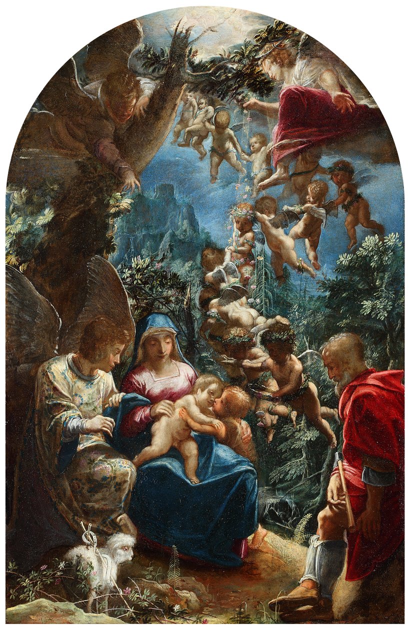 Italiano: Sacra famiglia con san Giovannino e un angelo La Sacra Famiglia con il bambino Giovanni Battista e gli angeli da Adam Elsheimer