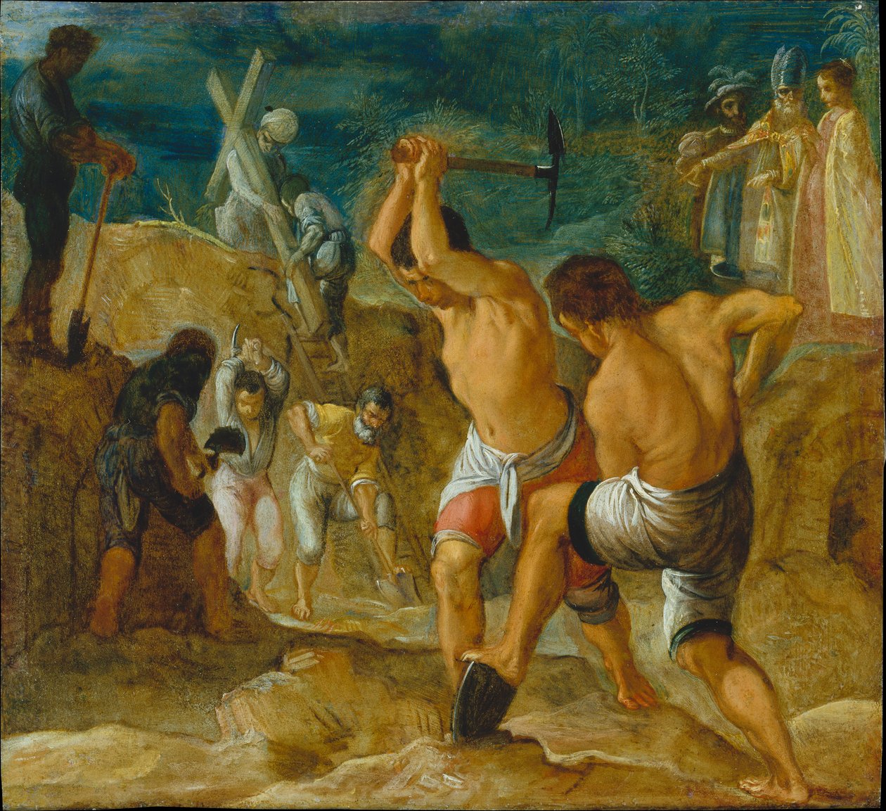 La pala d’altare di Francoforte dedicata all’Esaltazione della Vera Croce:
Il ritrovamento della Croce (in basso a sinistra al centro) da Adam Elsheimer