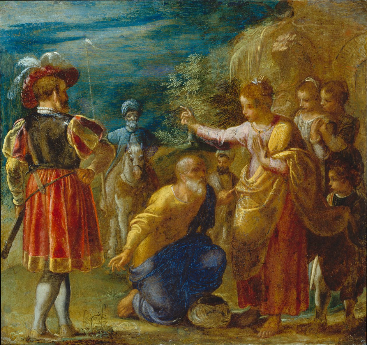 La pala d’altare di Francoforte dedicata all’Esaltazione della Vera Croce:
L’interrogatorio dell’ebreo (in basso a sinistra) da Adam Elsheimer